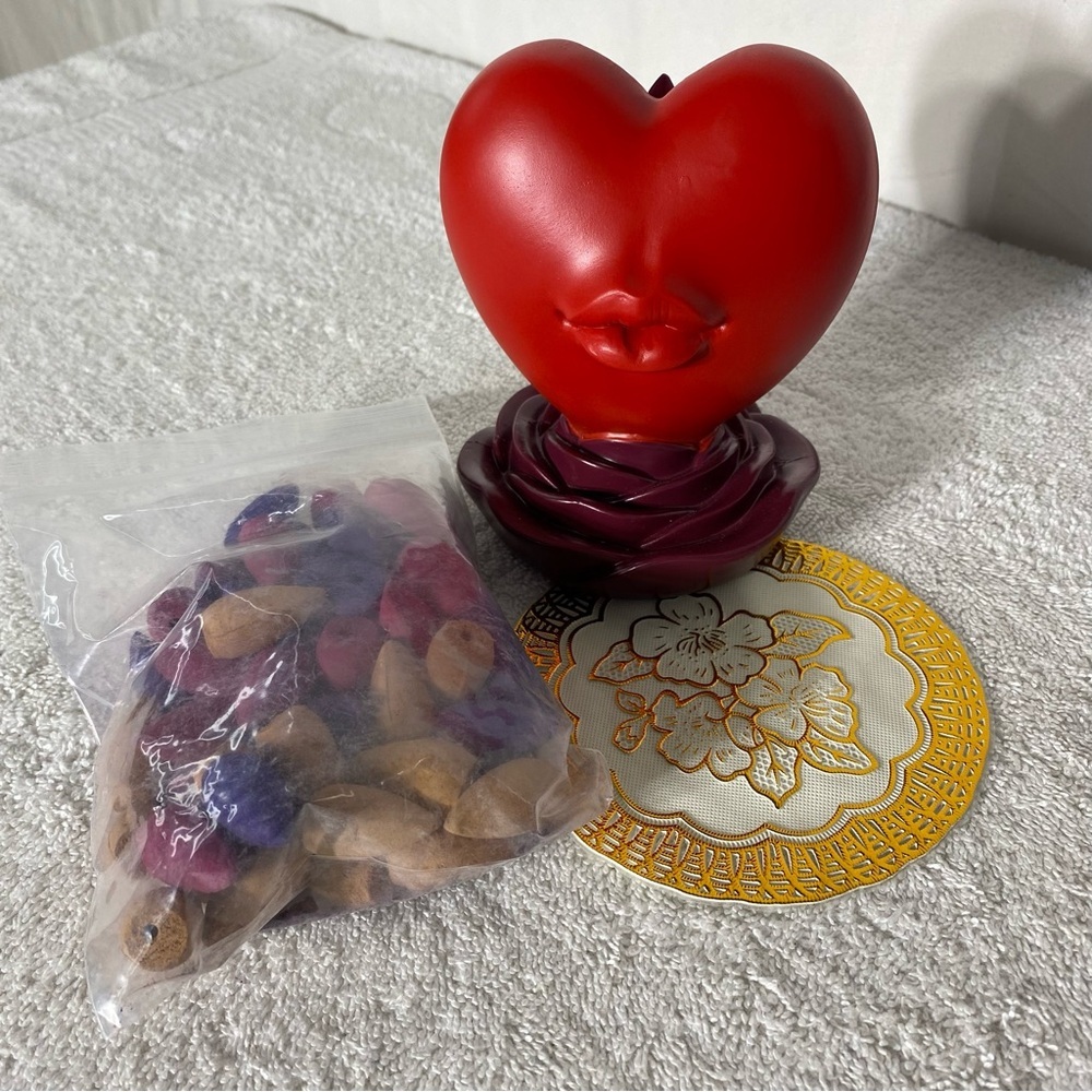 Red Heart Rose Back Flow Incense Burner